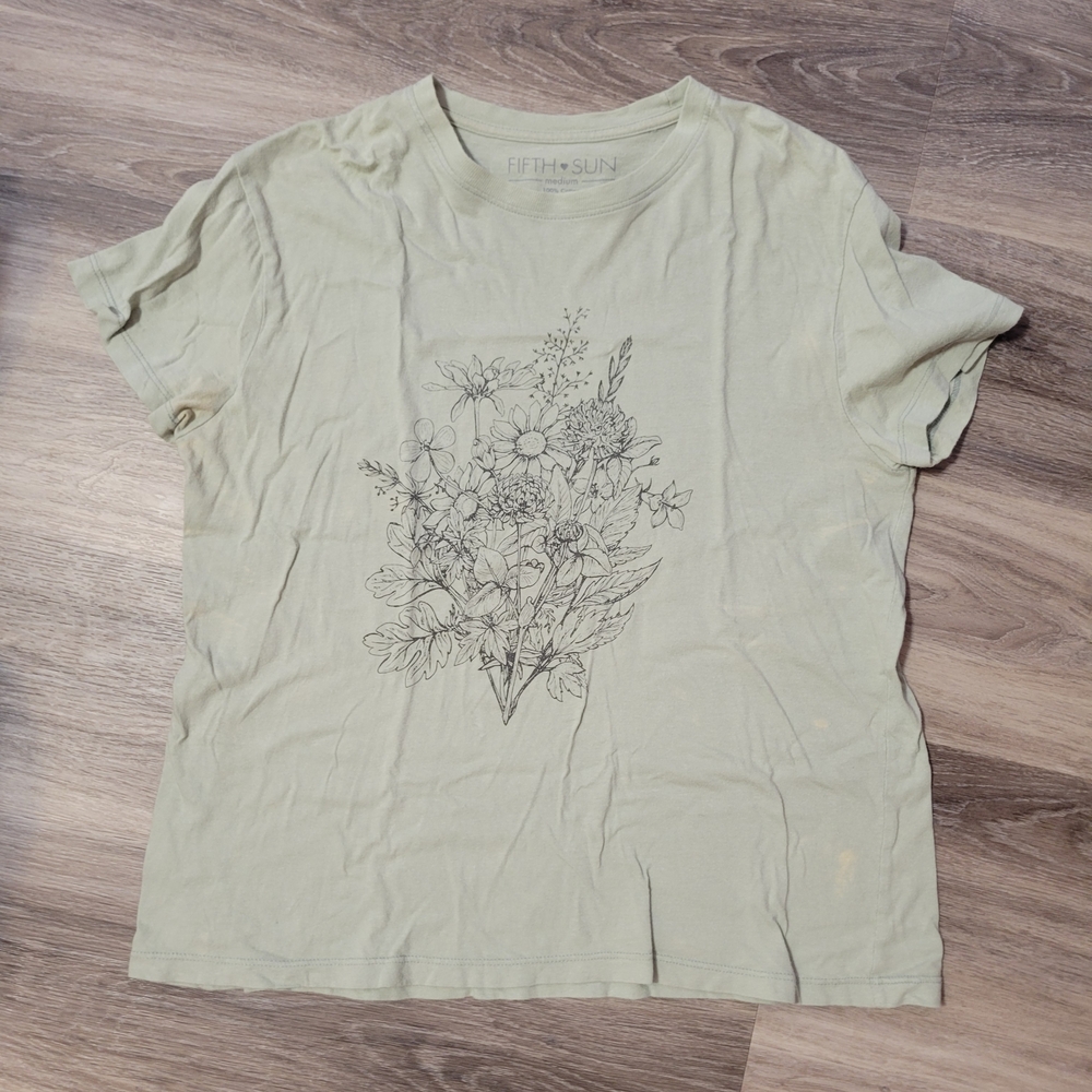 Fifth Sun Light Green Floral Graphic Tee